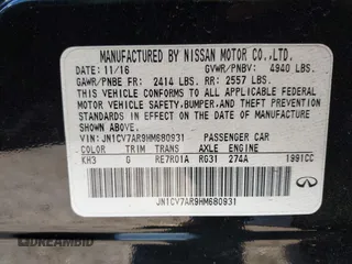 2017 Infiniti Q50 2.0t with VIN JN1CV7AR9HM680931, listed as a IAAI auction lot 40921330 with 87,886 mi miles. Bid and sale history available at carsss.com. Image 9.