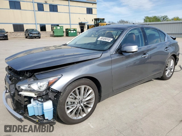 2024 Infiniti Q50 Luxe with VIN JN1EV7BP8RM600834, listed as a Copart auction lot 50489245 with 7,265 mi miles and Salvage title. Bid and sale history available at DreamBid. Image 1.
