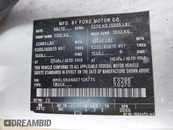 2013 Ford Transit Connect XL with VIN NM0LS6AN9DT128775, listed as a IAAI auction lot 42106555 with 174,168 mi miles and . Bid and sale history available at DreamBid. Image 9.