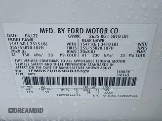 2022 Ford Explorer XLT z VIN 1FMSK7DHXNGB35329, wystawiony jako IAAI lot #42221442 z przebiegiem 56 655 mil mil oraz . Historia ofert i sprzedaży dostępna na DreamBid. Obrazek 9.