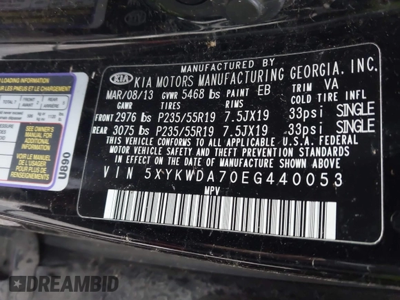 2014 Kia Sorento SX Limited with VIN 5XYKWDA70EG440053, listed as a IAAI auction lot 41565177 with 106,706 mi miles. Bid and sale history available at carsss.com. Image 9.