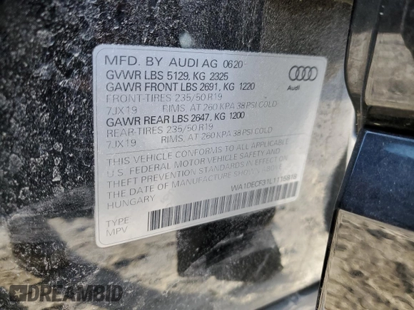 2020 Audi Q3 S line Premium with VIN WA1DECF31L1115818, listed as a Copart auction lot 40267463 with 22,456 mi miles. Bid and sale history available at carsss.com. Image 15.