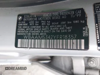 2000 BMW 3 Series 328i with VIN WBAAM5342YFR18357, listed as a IAAI auction lot 41597156 with 180,123 mi miles. Bid and sale history available at carsss.com. Image 9.