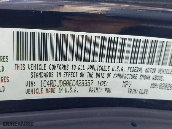 2014 Dodge Durango Limited with VIN 1C4RDJDG0EC428357, listed as a IAAI auction lot 41982340 with 62,910 mi miles. Bid and sale history available at carsss.com. Image 9.