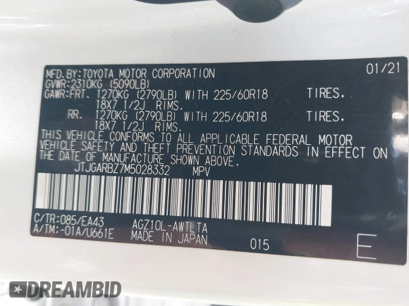 2021 Lexus NX 300 with VIN JTJGARBZ7M5028332, listed as a IAAI auction lot 42575519 with 49,831 mi miles and . Bid and sale history available at DreamBid. Image 9.