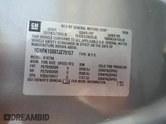 2007 Chevrolet Tahoe LTZ z VIN 1GNFK13097J279157, wystawiony jako Copart lot #48829195 z przebiegiem 281 617 mil mil oraz Czysty tytuł • Clean title. Historia ofert i sprzedaży dostępna na DreamBid. Obrazek 13.