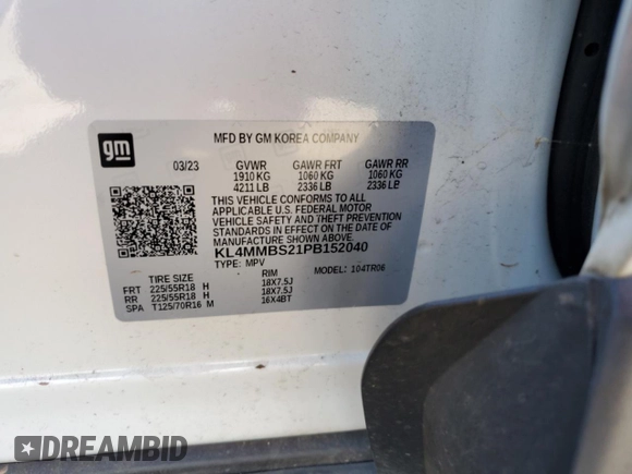 2023 Buick Encore GX Preferred with VIN KL4MMBS21PB152040, listed as a Copart auction lot 60157905 with 37,887 mi miles and Non repairable. Bid and sale history available at DreamBid. Image 13.