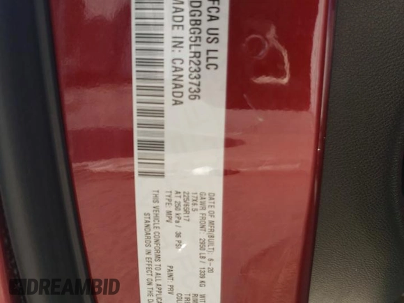 2020 Dodge Grand Caravan SE with VIN 2C4RDGBG5LR233736, listed as a Copart auction lot 78018174 with 38,864 mi miles and Salvage Title. Bid and sale history available at DreamBid. Image 14.