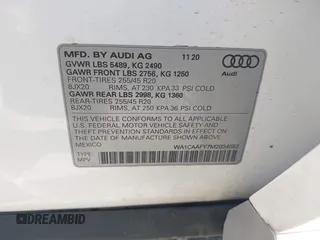 2021 Audi Q5 Prestige with VIN WA1CAAFY7M2034552, listed as a IAAI auction lot 41922211 with 52,235 mi miles and . Bid and sale history available at DreamBid. Image 9.