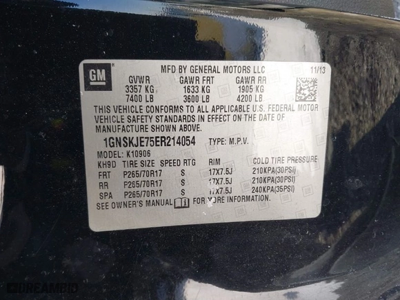 2014 Chevrolet Suburban LT with VIN 1GNSKJE75ER214054, listed as a IAAI auction lot 41426895 with 301,554 mi miles. Bid and sale history available at carsss.com. Image 9.
