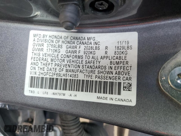 2020 Honda Civic Sedan LX with VIN 2HGFC2F69LH514083, listed as a Copart auction lot 48256985 with 78,900 mi miles and Salvage Title. Bid and sale history available at carsss.com. Image 12.