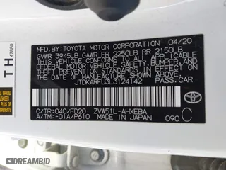 2020 Toyota Prius L Eco with VIN JTDKARFU3L3124142, listed as a IAAI auction lot 41726512 with 275,963 mi miles. Bid and sale history available at carsss.com. Image 9.