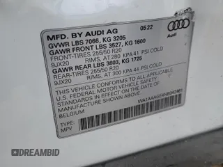 2022 Audi e-tron Premium with VIN WA1AAAGE4NB042461, listed as a Copart auction lot 83235624 with 10,991 mi miles and Salvage title. Bid and sale history available at DreamBid. Image 16.