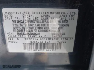 2014 Nissan Sentra S with VIN 3N1AB7AP5EL664312, listed as a IAAI auction lot 41737381 with 85,371 mi miles. Bid and sale history available at carsss.com. Image 9.