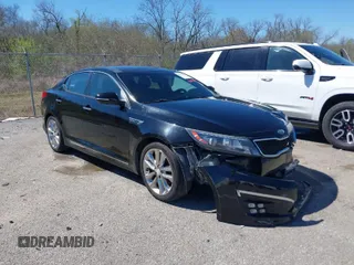 2015 Kia Optima SX Turbo with VIN 5XXGR4A62FG419859, listed as a IAAI auction lot 41805481 with 166,602 mi miles. Bid and sale history available at carsss.com. Image 1.