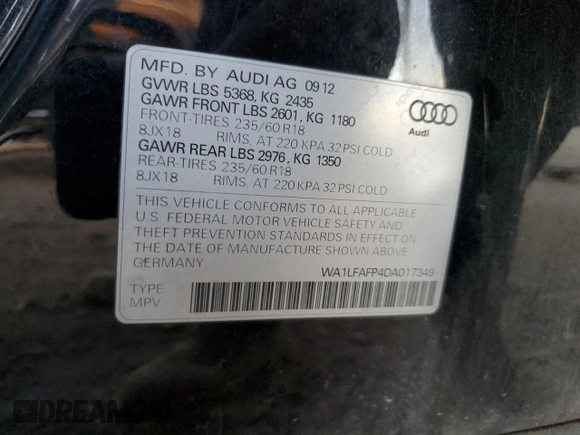 2013 Audi Q5 Premium Plus with VIN WA1LFAFP4DA017349, listed as a Copart auction lot 88310485 with 173,330 mi miles and Salvage Title. Bid and sale history available at carsss.com. Image 12.