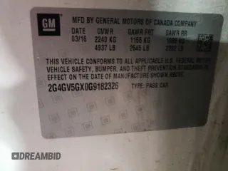 2016 Buick Regal GS with VIN 2G4GV5GX0G9182326, listed as a Copart auction lot 78539434 with 75,131 mi miles and Salvage Title. Bid and sale history available at DreamBid. Image 12.