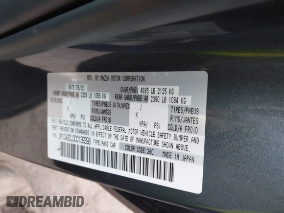 2012 Mazda 5 Touring с VIN JM1CW2CL0C0139398, выставлен на аукционе IAAI как лот 41756929 с пробегом 68 997 миль миль и . История ставок и продаж доступна на DreamBid. Изображение 9.