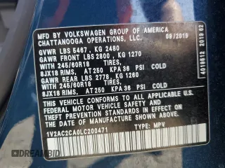 2020 Volkswagen Atlas S with VIN 1V2AC2CA0LC200471, listed as a Copart auction lot 60123715 with 46,994 mi miles and Salvage title. Bid and sale history available at DreamBid. Image 13.