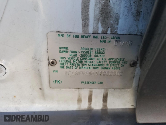 1999 Subaru Impreza Outback Special Sports с VIN JF1GF4859XG802302, выставлен на аукционе Copart как лот 79144204 с пробегом 141 547 миль миль и Списание • Salvage title. История ставок и продаж доступна на DreamBid. Изображение 12.