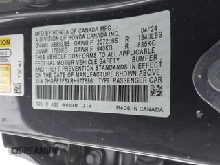 2024 Honda Civic Sedan Sport with VIN 2HGFE2F5XRH577686, listed as a IAAI auction lot 41283038 with 8,132 mi miles. Bid and sale history available at carsss.com. Image 9.