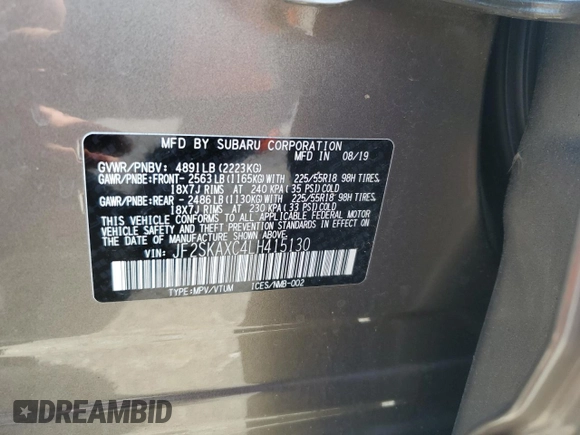 2020 Subaru Forester Touring with VIN JF2SKAXC4LH415130, listed as a Copart auction lot 59637265 with 20,755 mi miles and Salvage title. Bid and sale history available at DreamBid. Image 13.