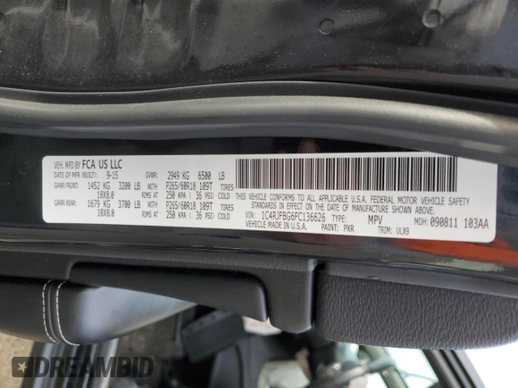 2015 Jeep Grand Cherokee Limited with VIN 1C4RJFBG6FC136626, listed as a Copart auction lot 84687344 with 128,987 mi miles and Salvage Title. Bid and sale history available at carsss.com. Image 15.