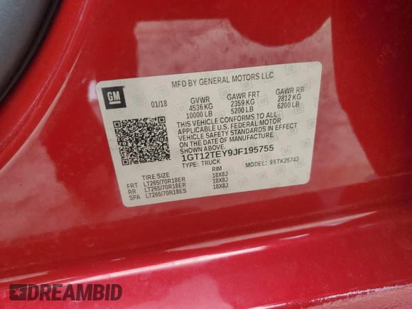 2018 GMC Sierra 2500HD SLT z VIN 1GT12TEY9JF195755, wystawiony jako Copart lot #56928195 z przebiegiem 175 497 mil mil oraz Szkoda całkowita • Salvage title. Historia ofert i sprzedaży dostępna na DreamBid. Obrazek 12.