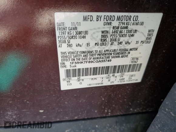 2012 Ford Explorer Limited with VIN 1FMHK7F89CGA55749, listed as a Copart auction lot 53632655 with 215,206 mi miles and Salvage Title. Bid and sale history available at carsss.com. Image 13.