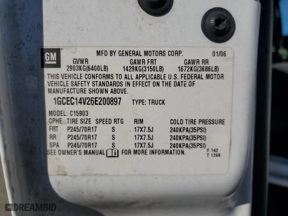 2006 Chevrolet Silverado 1500 Work Truck with VIN 1GCEC14V26E200897, listed as a Copart auction lot 87646235 with 403,526 mi miles and Clean Title. Bid and sale history available at carsss.com. Image 12.