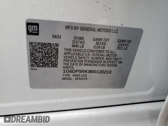 2024 Cadillac CT5 Sport z VIN 1G6DP5RK8R0130218, wystawiony jako Copart lot #45973105 z przebiegiem 6 878 mil mil oraz Szkoda całkowita • Salvage title. Historia ofert i sprzedaży dostępna na DreamBid. Obrazek 14.