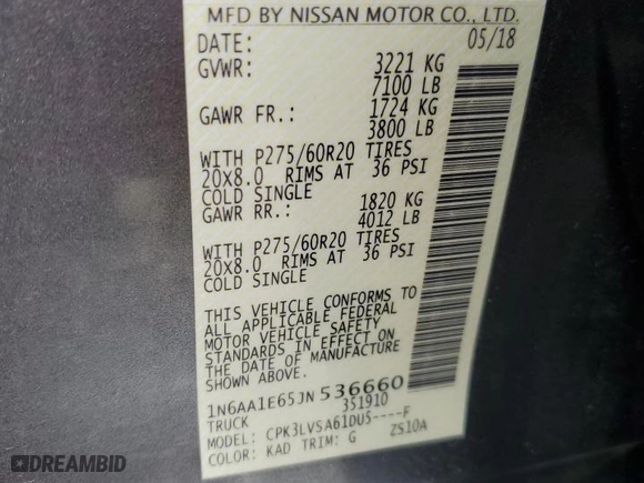 2018 Nissan Titan SV with VIN 1N6AA1E65JN536660, listed as a Copart auction lot 86449924 with 120,369 mi miles and Salvage Title. Bid and sale history available at carsss.com. Image 12.