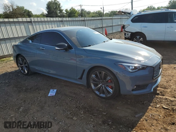 2021 Infiniti Q60 Red Sport 400 with VIN JN1FV7LL7MM560206, listed as a Copart auction lot 69141254 with 27,365 mi miles and Salvage title. Bid and sale history available at DreamBid. Image 4.