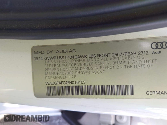 2015 Audi A6 Premium Plus z VIN WAUGFAFC4FN016103, wystawiony jako IAAI lot #41774479 z przebiegiem 125 412 mil mil oraz . Historia ofert i sprzedaży dostępna na DreamBid. Obrazek 9.
