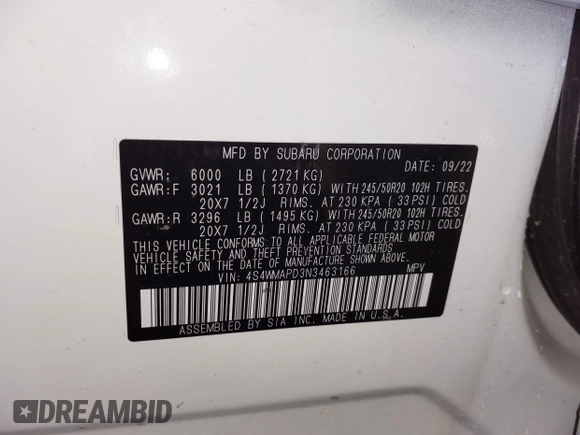 2022 Subaru Ascent Limited z VIN 4S4WMAPD3N3463166, wystawiony jako IAAI lot #42155991 z przebiegiem 44 791 mil mil oraz . Historia ofert i sprzedaży dostępna na DreamBid. Obrazek 9.