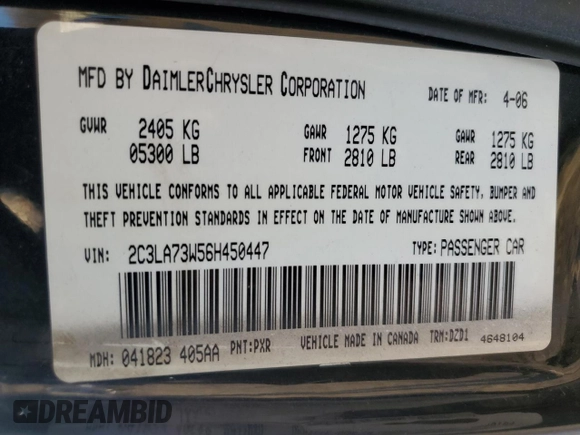 2006 Chrysler 300 C SRT8 with VIN 2C3LA73W56H450447, listed as a Copart auction lot 45502875 with 130,728 mi miles and Salvage Title. Bid and sale history available at carsss.com. Image 14.