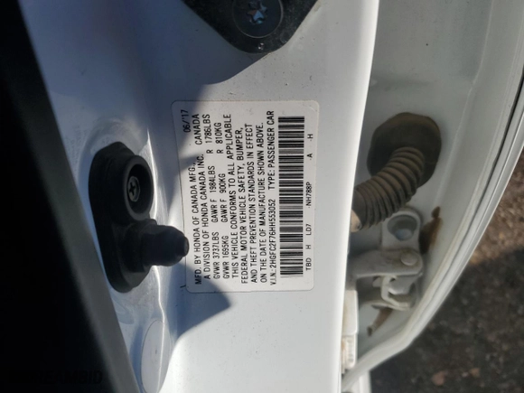 2017 Honda Civic Sedan EX with VIN 2HGFC2F76HH553052, listed as a Copart auction lot 88785635 with 73,379 mi miles and Salvage Title. Bid and sale history available at carsss.com. Image 14.