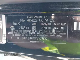 2023 Kia Forte LXS with VIN 3KPF24AD6PE559955, listed as a IAAI auction lot 41856679 with 14,968 mi miles. Bid and sale history available at carsss.com. Image 9.