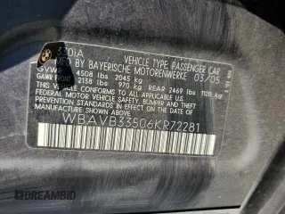 2006 BMW 3 Series 330i with VIN WBAVB33506KR72281, listed as a Copart auction lot 65057785 with 190,277 mi miles and Salvage title. Bid and sale history available at DreamBid. Image 12.