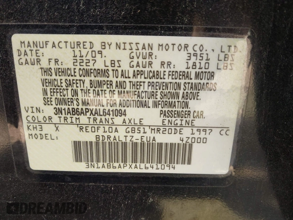 2010 Nissan Sentra SR with VIN 3N1AB6APXAL641094, listed as a IAAI auction lot 42204055 with 120,661 mi miles and . Bid and sale history available at DreamBid. Image 9.