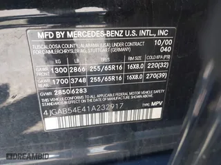 2001 Mercedes-Benz M-Class with VIN 4JGAB54E41A232917, listed as a IAAI auction lot 42055379 with 187,008 mi miles. Bid and sale history available at carsss.com. Image 9.