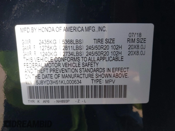 2019 Acura MDX Technology z VIN 5J8YD3H51KL000634, wystawiony jako IAAI lot #42056934 z przebiegiem 103 411 mil mil oraz . Historia ofert i sprzedaży dostępna na DreamBid. Obrazek 9.