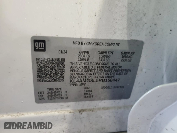 2024 Buick Encore GX Avenir with VIN KL4AMGSL5RB150447, listed as a Copart auction lot 42165435 with 15,694 mi miles and Salvage title. Bid and sale history available at DreamBid. Image 13.