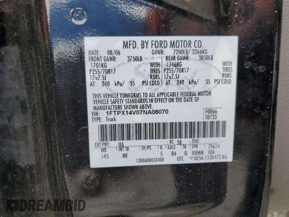 2007 Ford F-150 XLT with VIN 1FTPX14V07NA08070, listed as a Copart auction lot 51388075 with 187,176 mi miles and Clean Title. Bid and sale history available at carsss.com. Image 12.