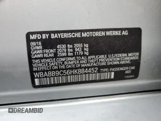 2017 BMW 3 Series 330i with VIN WBA8B9C56HK884452, listed as a Copart auction lot 52417725 with 33,007 mi miles and Salvage Title. Bid and sale history available at carsss.com. Image 12.