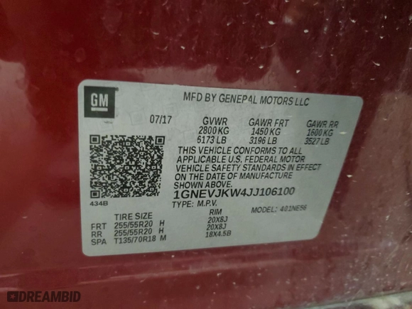 2018 Chevrolet Traverse Premier with VIN 1GNEVJKW4JJ106100, listed as a Copart auction lot 49779615 with 149,001 mi miles and Salvage Title. Bid and sale history available at carsss.com. Image 13.