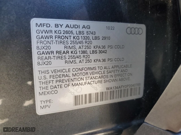 2023 Audi SQ5 Sportback Prestige with VIN WA134AFY0P2040785, listed as a Copart auction lot 77425304 with NaN miles and Salvage Title. Bid and sale history available at carsss.com. Image 13.