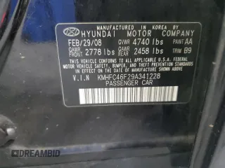 2009 Hyundai Azera Limited z VIN KMHFC46F29A341228, wystawiony jako Copart lot #55204355 z przebiegiem 156 251 mil mil oraz Szkoda całkowita • Salvage title. Historia ofert i sprzedaży dostępna na DreamBid. Obrazek 12.
