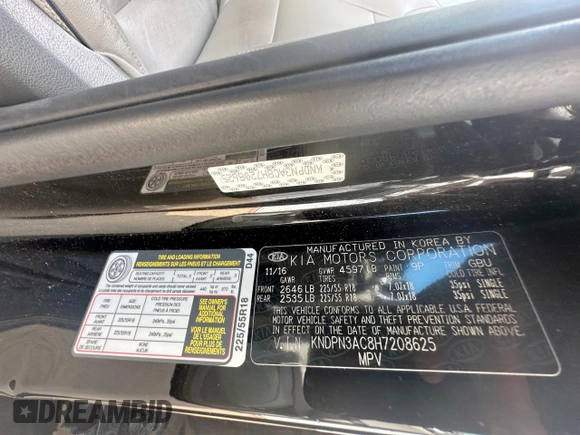2017 Kia Sportage EX with VIN KNDPN3AC8H7208625, listed as a Copart auction lot 64868055 with 126,926 mi miles and Clean title. Bid and sale history available at DreamBid. Image 10.