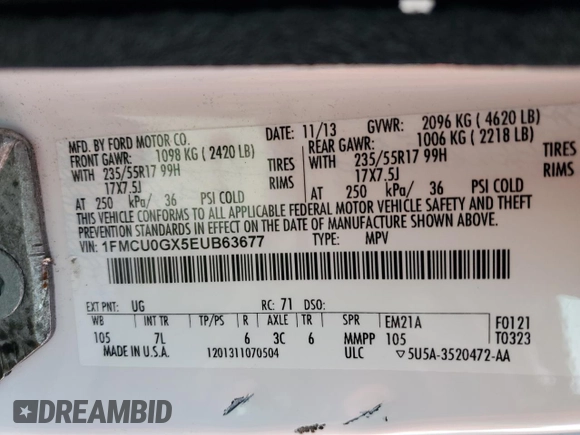 2014 Ford Escape SE with VIN 1FMCU0GX5EUB63677, listed as a Copart auction lot 88471095 with Not Provided miles and Salvage Title. Bid and sale history available at carsss.com. Image 12.